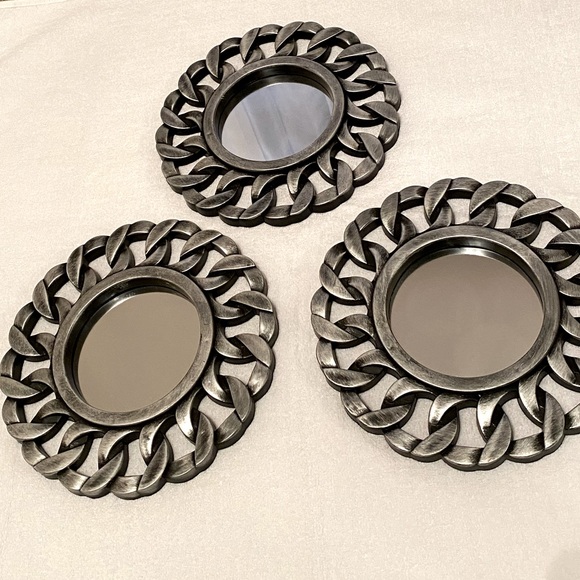 Other - 3 silver decor round wall mirrors  9.5in x 9.5in